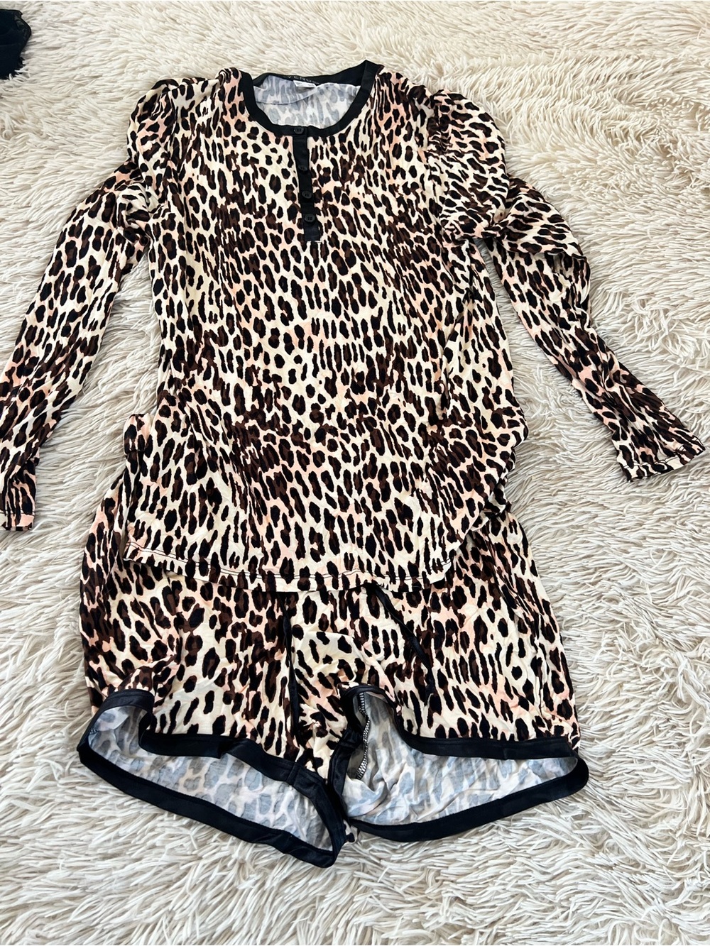 VENUS Leopard Print Long Sleeve Pajama Set - Pink/Black/Brown